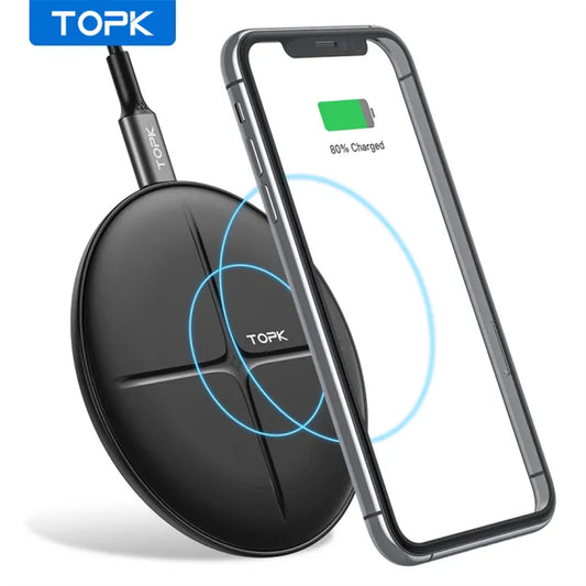 Wireless Charger, Qi Fast Charging Station with Sleep-Friendly Adaptive Light – Compatible with Apple & Android Devices