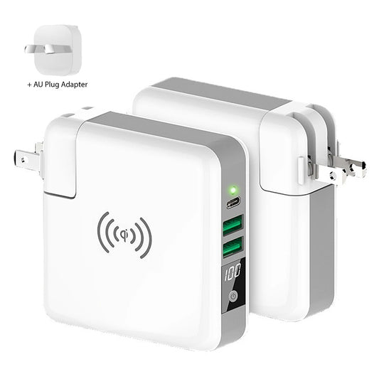 5200mAh Super Charger 3-in-1 Dual USB Outputs, AU Plug Charger with wireless charging and LED battery indicator