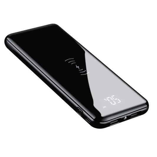 Power Bank 10,000mAh, Dual USB outputs, Micro & Lighting USB inputs, with Wireless charging & Digital Battery Indicator