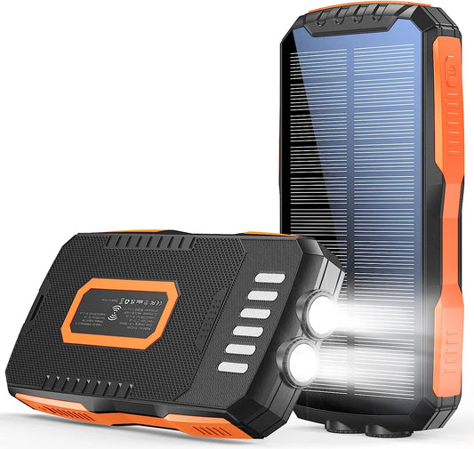 Solar Power Bank 30,000mAh with Dual USB Fast Charging, Wireless charger, (Type C + Micro USB inputs) IP55 Waterproof