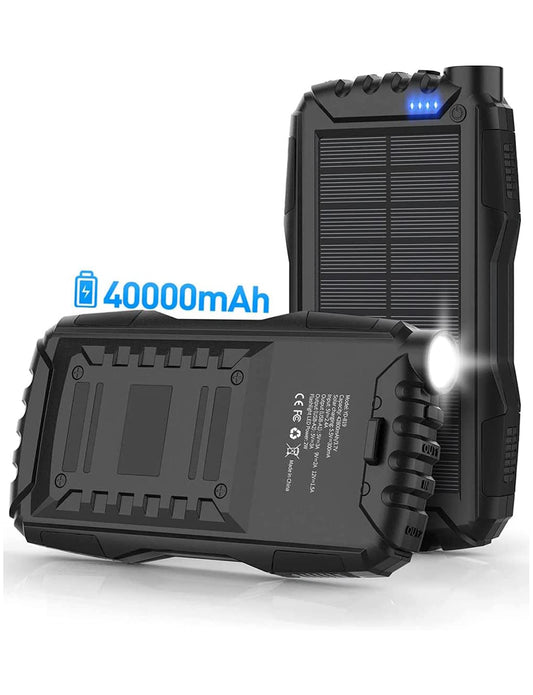 Solar Power Bank 40,000mAh, Micro USB Input, Dual USB Outputs with LED torch