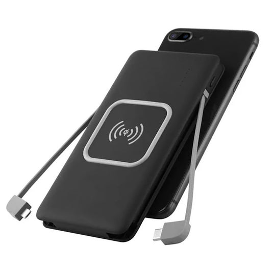 Wireless Power Bank 10,000mAh, Type-C & Lighting and Micro USB Built-in-Cable Outputs, Dual USB Outputs, Type-C & Lighting & Micro USB Inputs