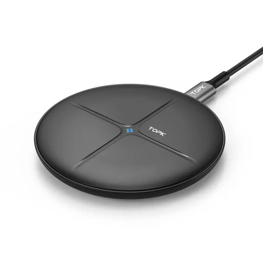 Wireless Charger, Qi Fast Charging Station with Sleep-Friendly Adaptive Light – Compatible with Apple & Android Devices