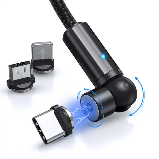 360° LED Magnetic Charging Cable – 1M / 2M, Nylon Braided, Strong Magnet, 2.4A Fast Charge